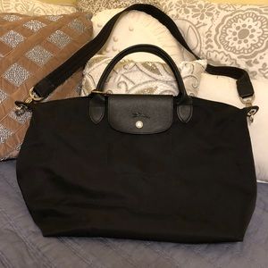 Black Longchamp Modele Depose Satchel with Strap